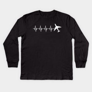 Airplane Pilot Heartbeat Kids Long Sleeve T-Shirt